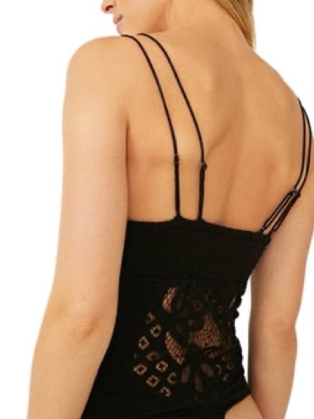 Free People Black Lace Bodysuit Tank Top with Double Spaghetti Straps NWT - Picture 2 of 10